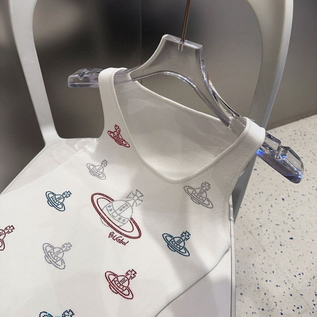 TANK TOP 639167 IN WHITE COTTON RIBBED KNIT EMBOSSED CRYSTAL