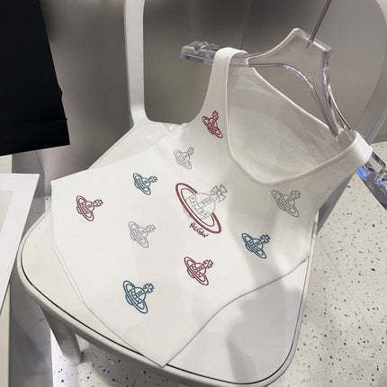 TANK TOP 639167 IN WHITE COTTON RIBBED KNIT EMBOSSED CRYSTAL