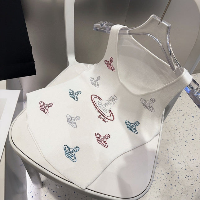 TANK TOP 639167 IN WHITE COTTON RIBBED KNIT EMBOSSED CRYSTAL