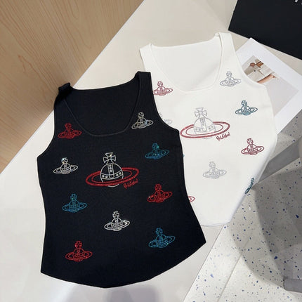 TANK TOP 639168 IN BLACK COTTON RIBBED KNIT EMBOSSED CRYSTAL