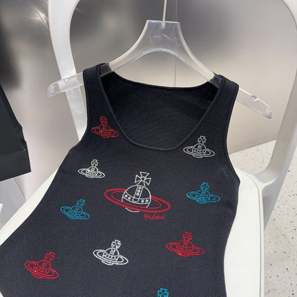 TANK TOP 639168 IN BLACK COTTON RIBBED KNIT EMBOSSED CRYSTAL