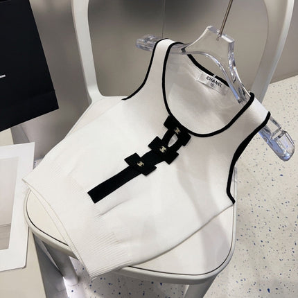 TANK TOP 610341 IN WHITE COTTON RIBBED BLACK BOW