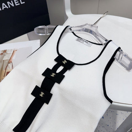 TANK TOP 610341 IN WHITE COTTON RIBBED BLACK BOW