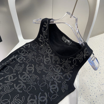 SLEEVELESS TOP 643223 IN BLACK COTTON EMBOSSED LOGO