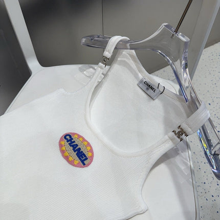 CAMISOLE 639171 IN WHITE COTTON RIBBED KNIT EMBOSSED LOGO ON STRAPS