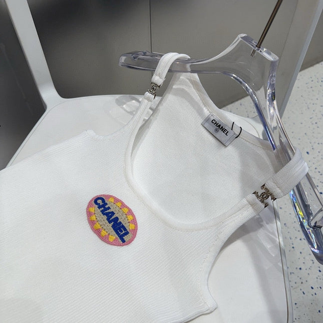 CAMISOLE 639171 IN WHITE COTTON RIBBED KNIT EMBOSSED LOGO ON STRAPS