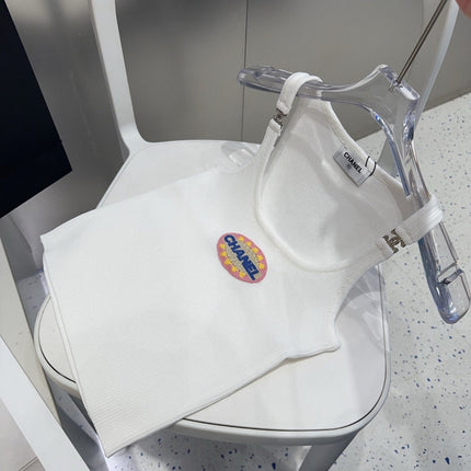 CAMISOLE 639171 IN WHITE COTTON RIBBED KNIT EMBOSSED LOGO ON STRAPS