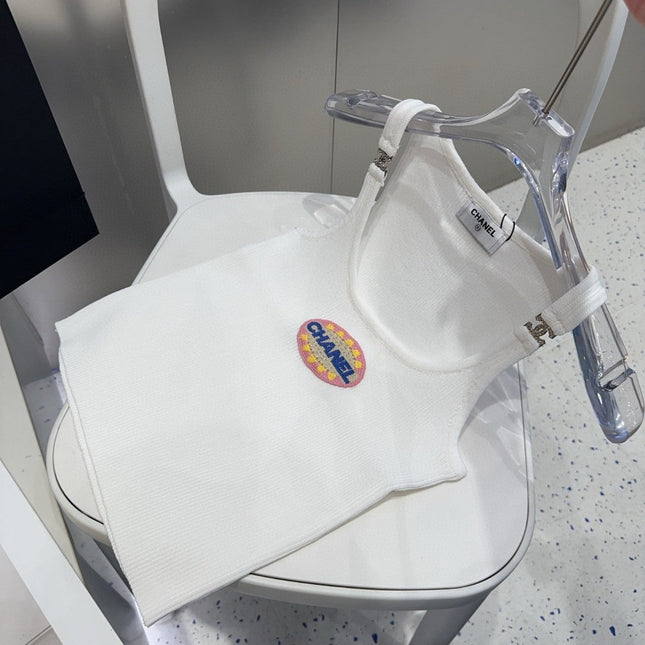 CAMISOLE 639171 IN WHITE COTTON RIBBED KNIT EMBOSSED LOGO ON STRAPS