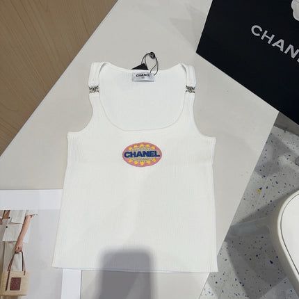 CAMISOLE 639171 IN WHITE COTTON RIBBED KNIT EMBOSSED LOGO ON STRAPS