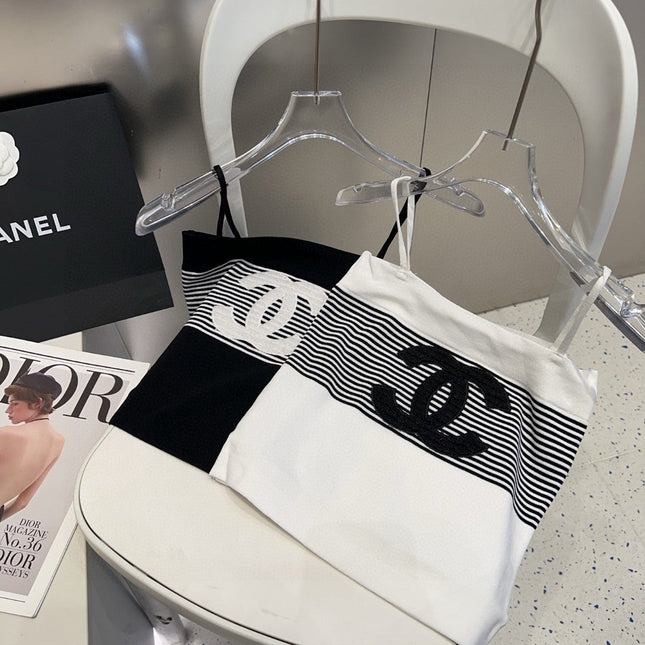 STRIPED CAMISOLE 610344 IN BLACK AND WHITE COTTON RIBBED