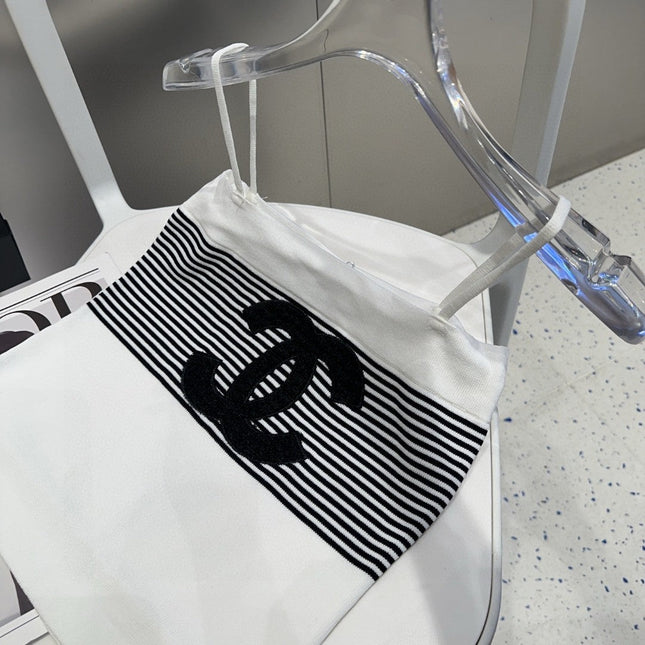 STRIPED CAMISOLE 610344 IN BLACK AND WHITE COTTON RIBBED