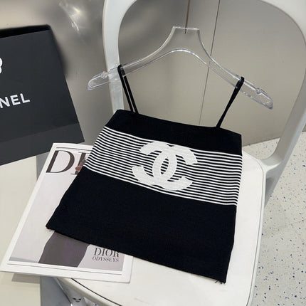 STRIPED CAMISOLE 610345 IN BLACK AND WHITE COTTON RIBBED