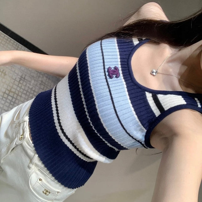STRIPED TANK TOP 612057 IN BLUE BLACK COTTON RIBBED