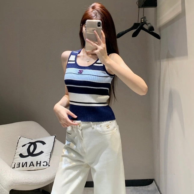 STRIPED TANK TOP 612057 IN BLUE BLACK COTTON RIBBED