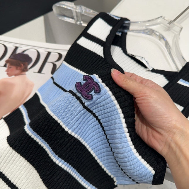 STRIPED TANK TOP 612057 IN BLUE BLACK COTTON RIBBED