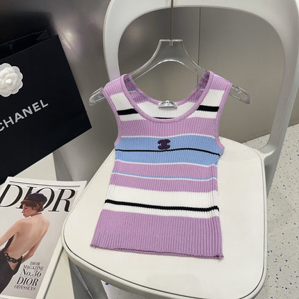 STRIPED TANK TOP 612058 IN BLUE WHITE AND PURPLE COTTON RIBBED