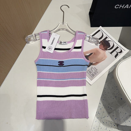 STRIPED TANK TOP 612058 IN BLUE WHITE AND PURPLE COTTON RIBBED