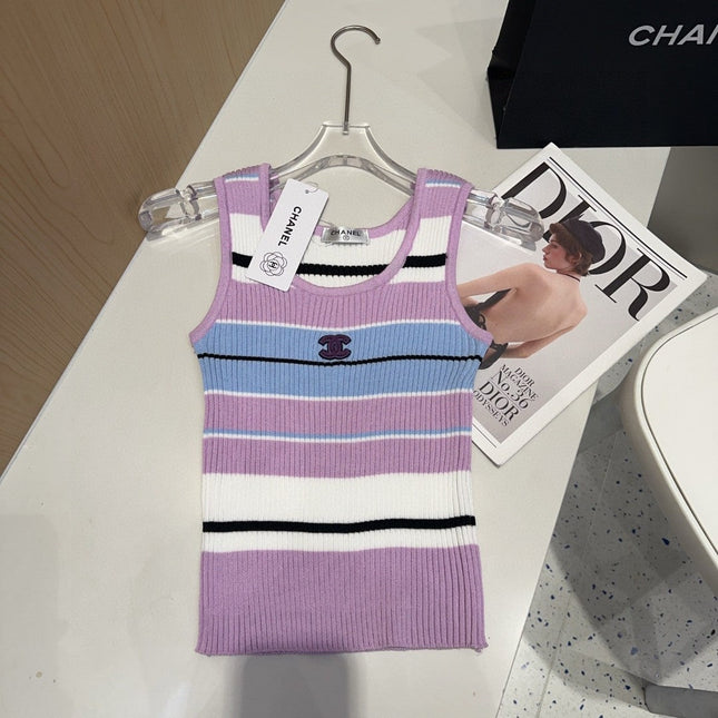 STRIPED TANK TOP 612058 IN BLUE WHITE AND PURPLE COTTON RIBBED