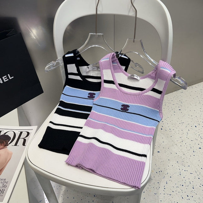 STRIPED TANK TOP 612058 IN BLUE WHITE AND PURPLE COTTON RIBBED