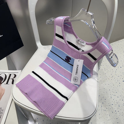 STRIPED TANK TOP 612058 IN BLUE WHITE AND PURPLE COTTON RIBBED