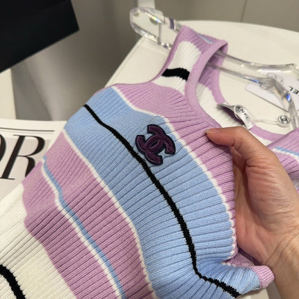 STRIPED TANK TOP 612058 IN BLUE WHITE AND PURPLE COTTON RIBBED
