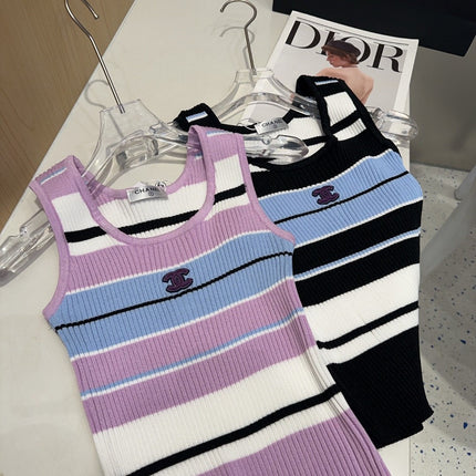 STRIPED TANK TOP 612058 IN BLUE WHITE AND PURPLE COTTON RIBBED