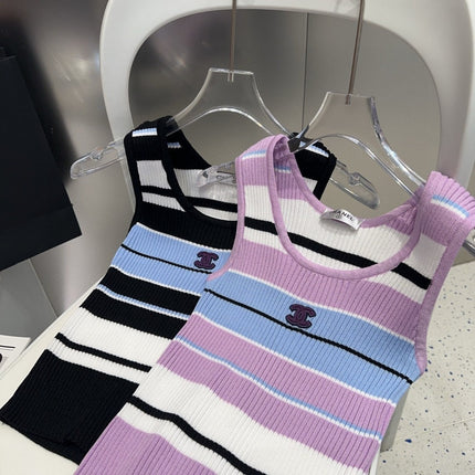 STRIPED TANK TOP 612058 IN BLUE WHITE AND PURPLE COTTON RIBBED