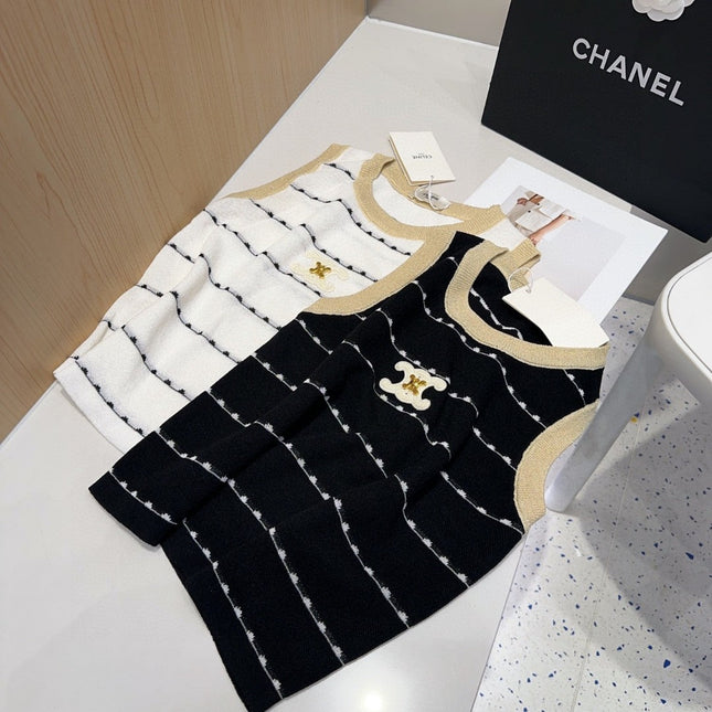 STRIPED TANK TOP 615177 IN BLACK COTTON RIBBED BEIGE TRIM