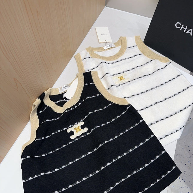 STRIPED TANK TOP 615177 IN BLACK COTTON RIBBED BEIGE TRIM