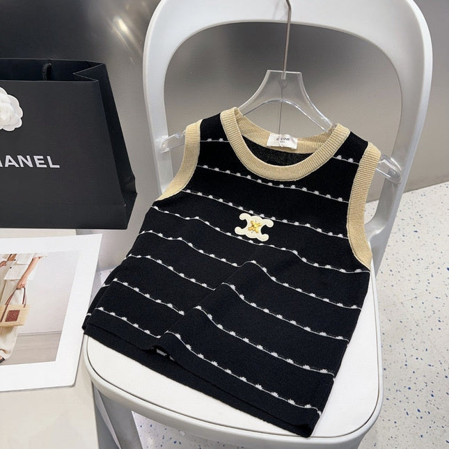 STRIPED TANK TOP 615177 IN BLACK COTTON RIBBED BEIGE TRIM