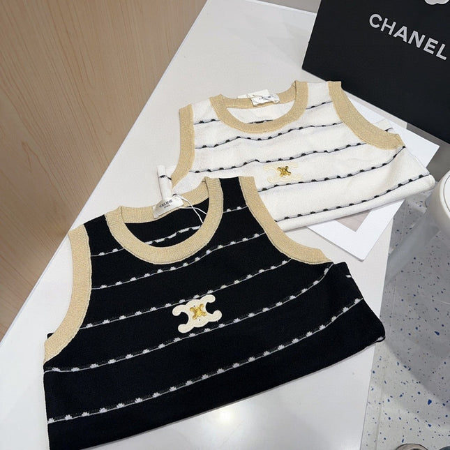 STRIPED TANK TOP 615177 IN BLACK COTTON RIBBED BEIGE TRIM