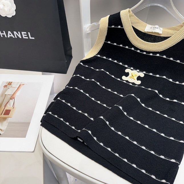 STRIPED TANK TOP 615177 IN BLACK COTTON RIBBED BEIGE TRIM