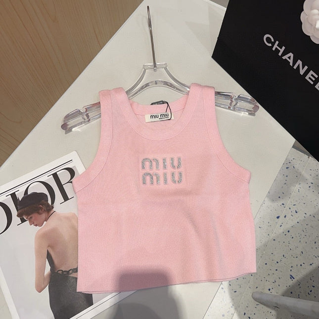 VISCOSE TANK TOP 643229 IN PINK COTTON RIBBED KNIT WITH EMBELLISHED LOGO