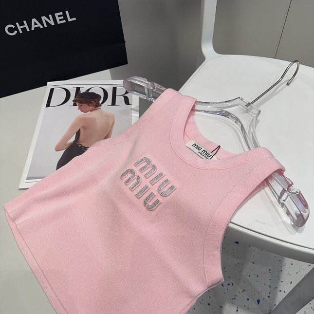 VISCOSE TANK TOP 643229 IN PINK COTTON RIBBED KNIT WITH EMBELLISHED LOGO