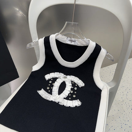 CAMISOLE 627703 IN BLACK COTTON RIBBED KNIT WHITE TRIM