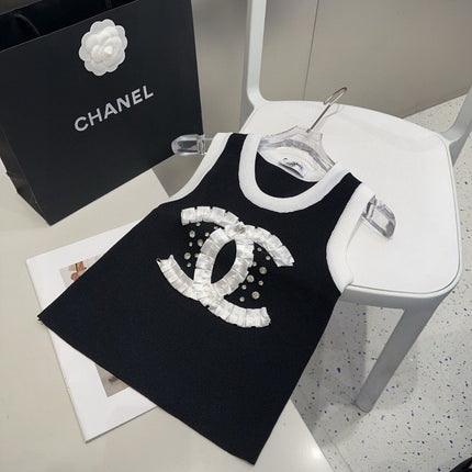 CAMISOLE 627703 IN BLACK COTTON RIBBED KNIT WHITE TRIM