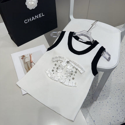 CAMISOLE 627702 IN WHITE COTTON RIBBED KNIT BLACK TRIM