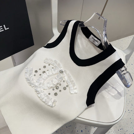 CAMISOLE 627702 IN WHITE COTTON RIBBED KNIT BLACK TRIM