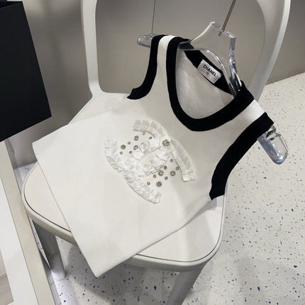 CAMISOLE 627702 IN WHITE COTTON RIBBED KNIT BLACK TRIM