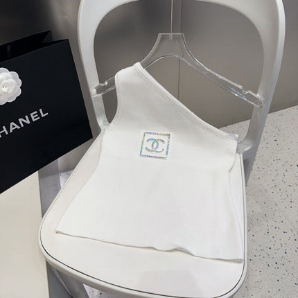 ONE SHOULDER TOP 624508 IN WHITE COTTON MULTICOLOR LOGO