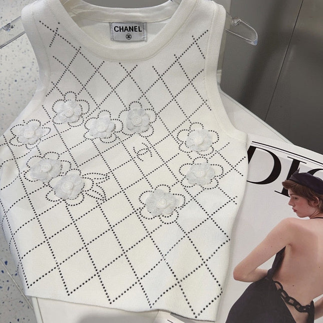 TANK TOP 633204 IN WHITE COTTON RIBBED KNIT EMBOSSED FLORAL