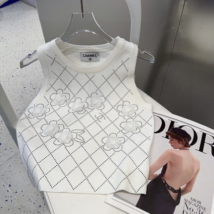 TANK TOP 633204 IN WHITE COTTON RIBBED KNIT EMBOSSED FLORAL