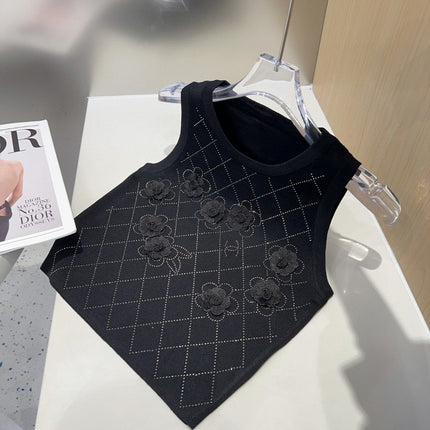 TANK TOP 633205 IN BLACK COTTON RIBBED KNIT EMBOSSED FLORAL