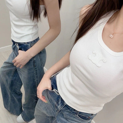 TANK TOP 633206 IN WHITE COTTON RIBBED KNIT EMBOSSED LOGO