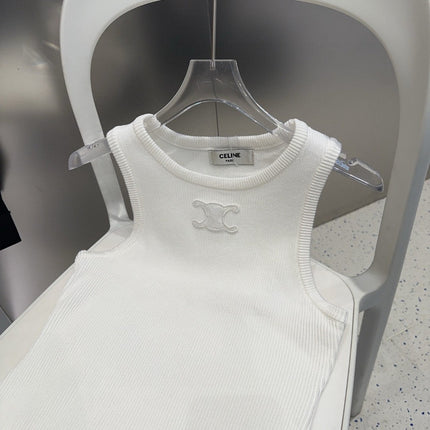 TANK TOP 633206 IN WHITE COTTON RIBBED KNIT EMBOSSED LOGO