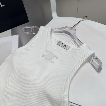 TANK TOP 633206 IN WHITE COTTON RIBBED KNIT EMBOSSED LOGO