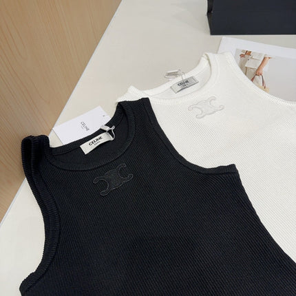 TANK TOP 633207 IN BLACK COTTON RIBBED KNIT EMBOSSED LOGO