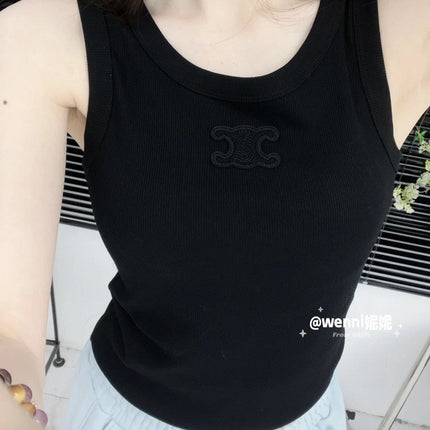 TANK TOP 633207 IN BLACK COTTON RIBBED KNIT EMBOSSED LOGO