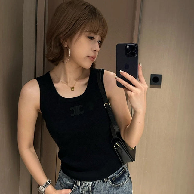 TANK TOP 633207 IN BLACK COTTON RIBBED KNIT EMBOSSED LOGO