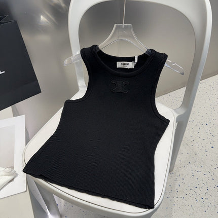 TANK TOP 633207 IN BLACK COTTON RIBBED KNIT EMBOSSED LOGO